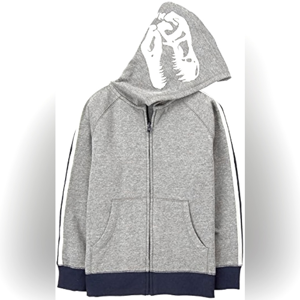 Gymboree Dino Zip Up Gray Blue Dinosaur Head Hoodie Boys Size S (5-6)